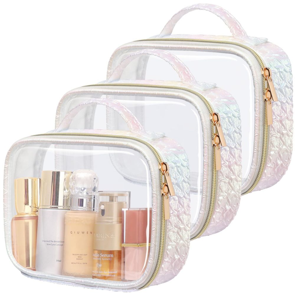 Tsa Approved Toiletry Bag - Ruched Textured Clear Makeup Bag, Iridescent⭐️